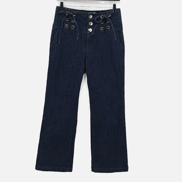 See By Chloe Lace Up High Rise Cropped Jeans in Dark Indigo - Size 27
